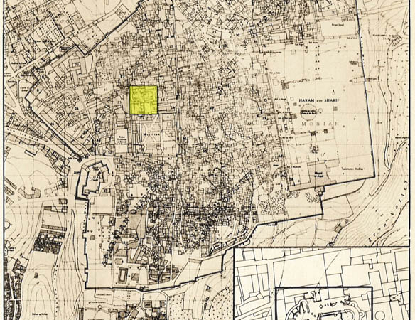 Le projet prévoit une aire d’édification égale en superficie à celle de l’esplanade des mosquées. Il implique donc de raser une partie des quartiers chrétien et musulman comme on le voit sur les deux plans côte à côte.